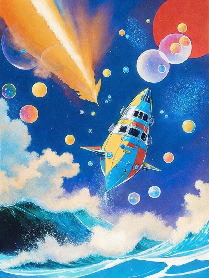 00784-4101129295-a painting of a space ship in the middle of the ocean with a lot of bubbles coming out of it by Ralph Bakshi.png